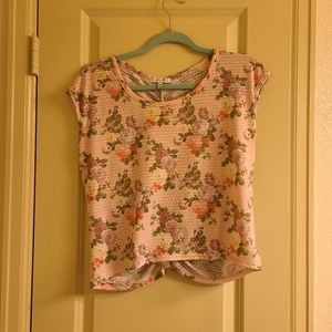 Floral pink top with ruched back design